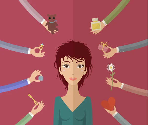 Girl and many hands — Stock Vector