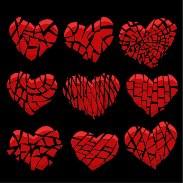 Broken red heart on black — Stock Vector