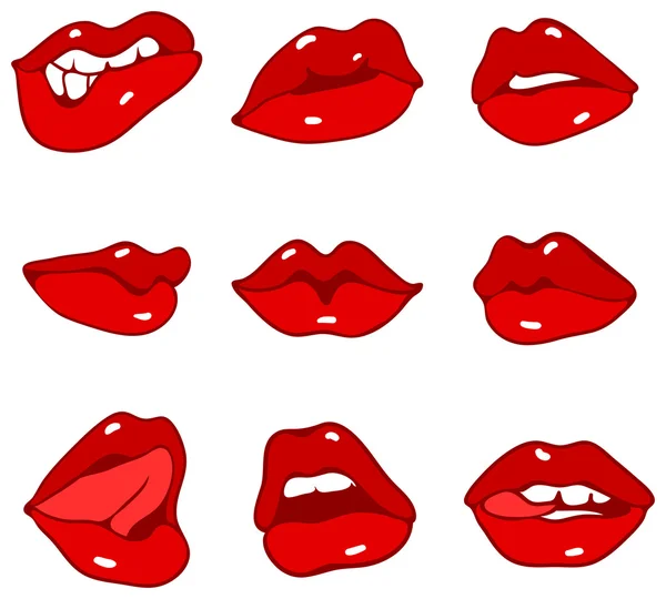 Conjunto de labios rojos — Vector de stock