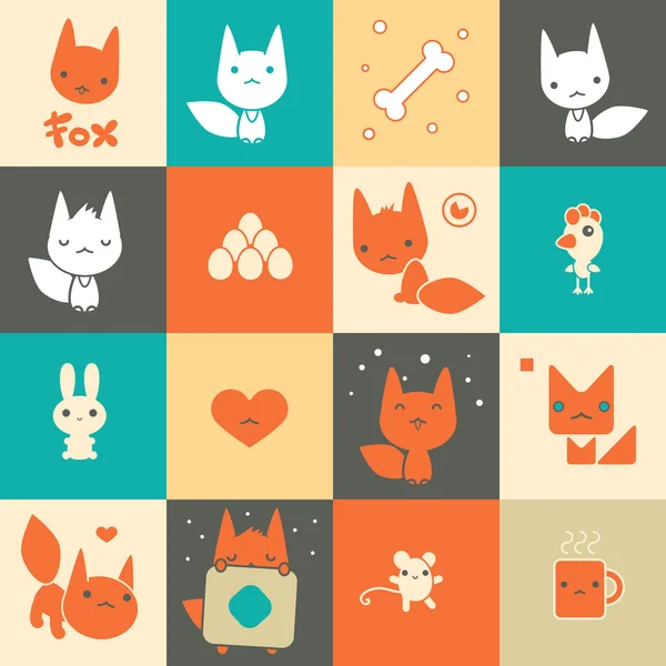 Färgglada djur ikoner — Stock vektor