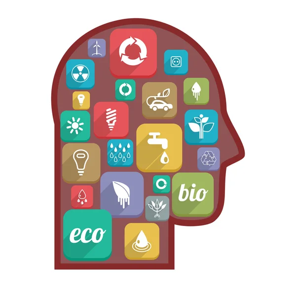 Man's head and eco icons — Stock Vector