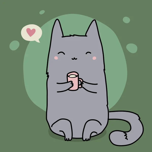 Gato bonito com xícara de leite — Vetor de Stock