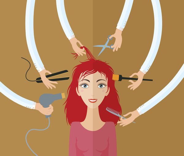 Stylized girl ready for hair cut