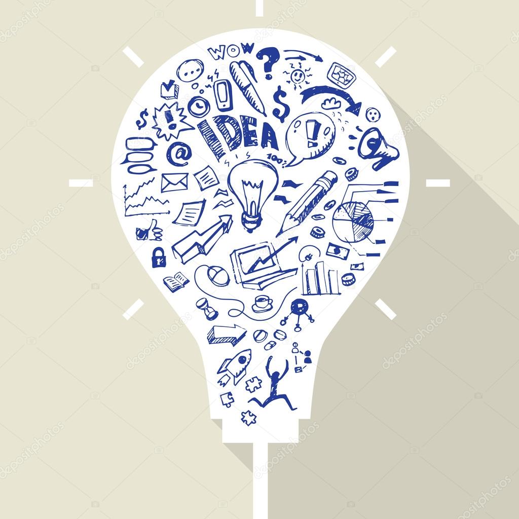 Business doodles in white bulb