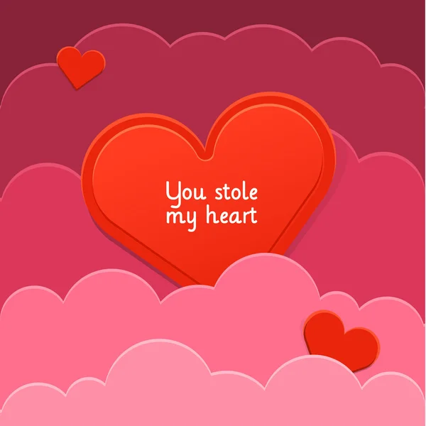 Corazones en nubes rosadas — Vector de stock