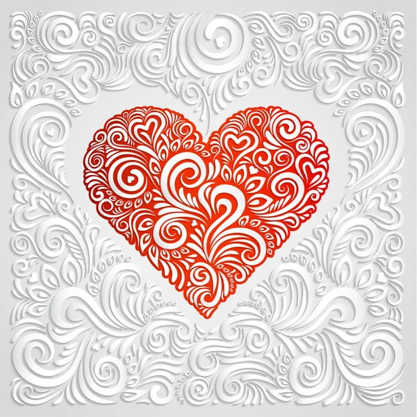 Corazón de papel floral blanco — Vector de stock