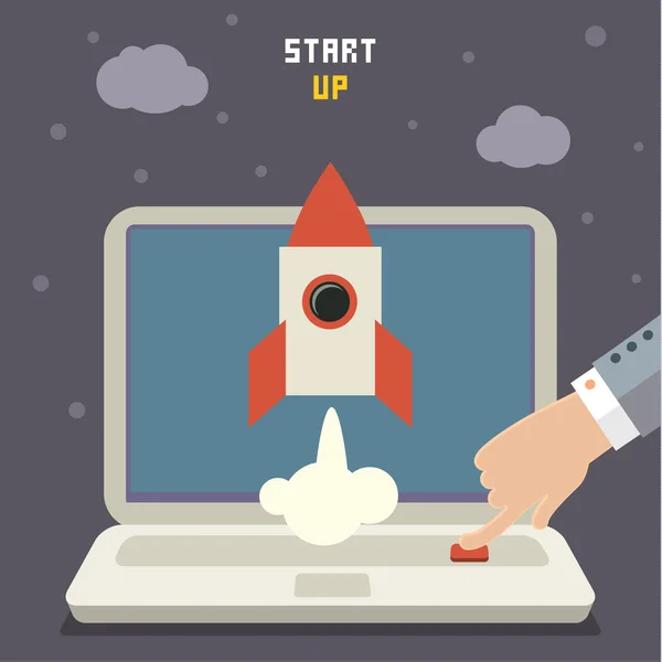 Rocket starting from notebook — Stock Vector