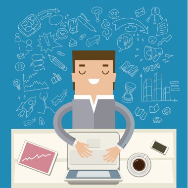 Businessman working at his desk clipart