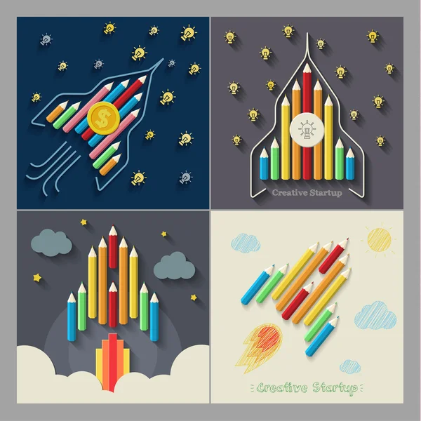 Pencils rocket on gray — Stock Vector