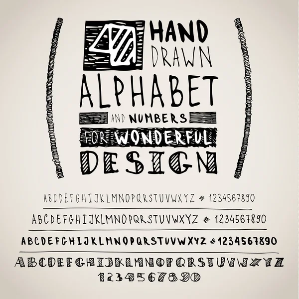De vier lettertypen hand getrokken op wit — Stockvector