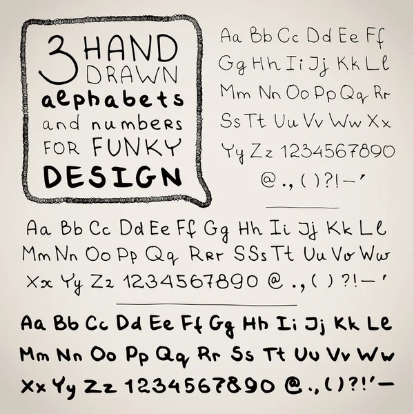 Trois polices dessinées à la main sur blanc — Image vectorielle