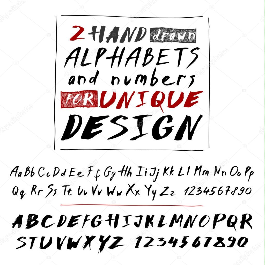 Hand drawn two fonts on white
