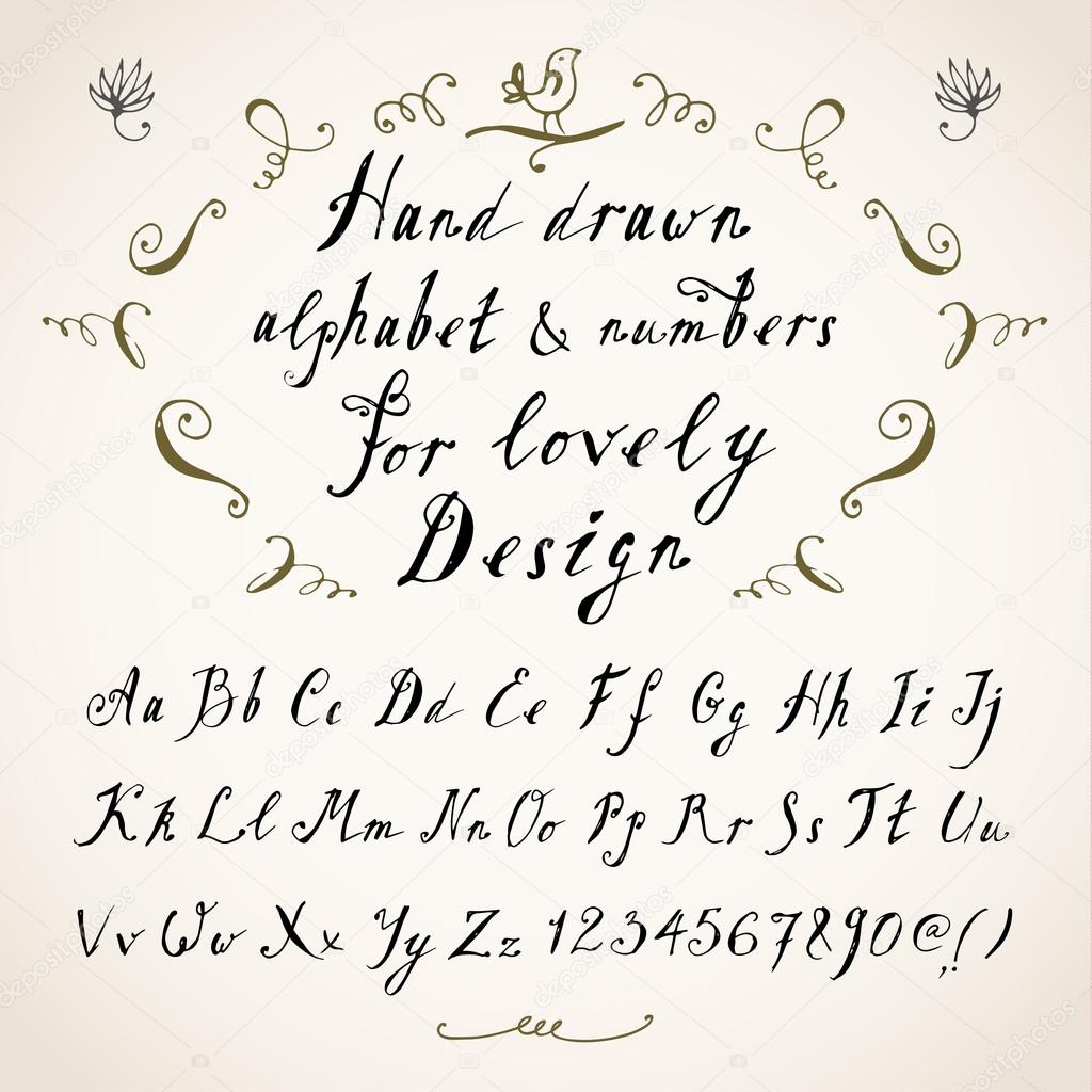 Hand drawn three fonts on white