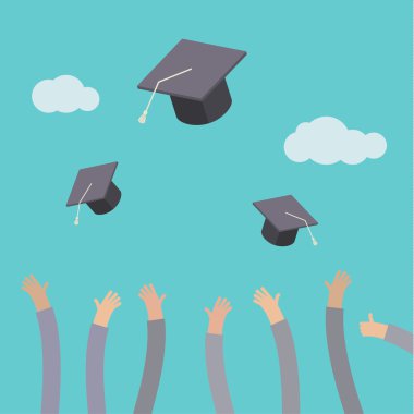 Graduates throwing graduation hats clipart
