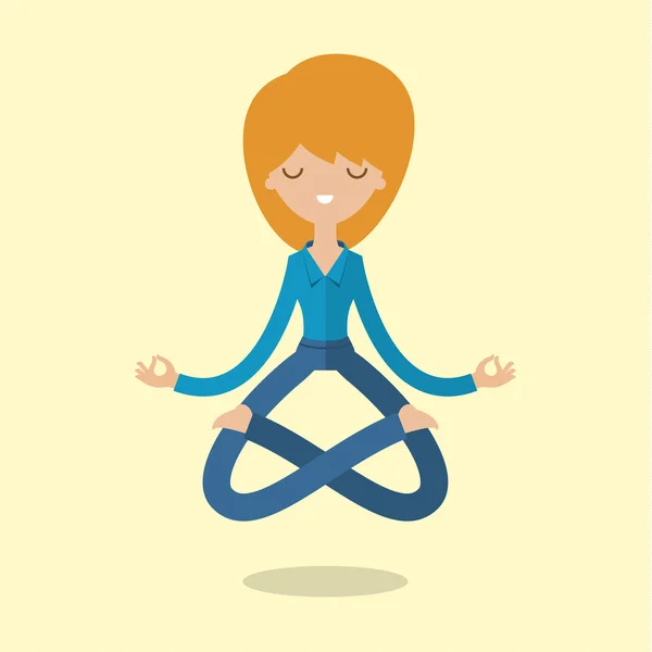 Cartoon business woman doing yoga — стоковый вектор