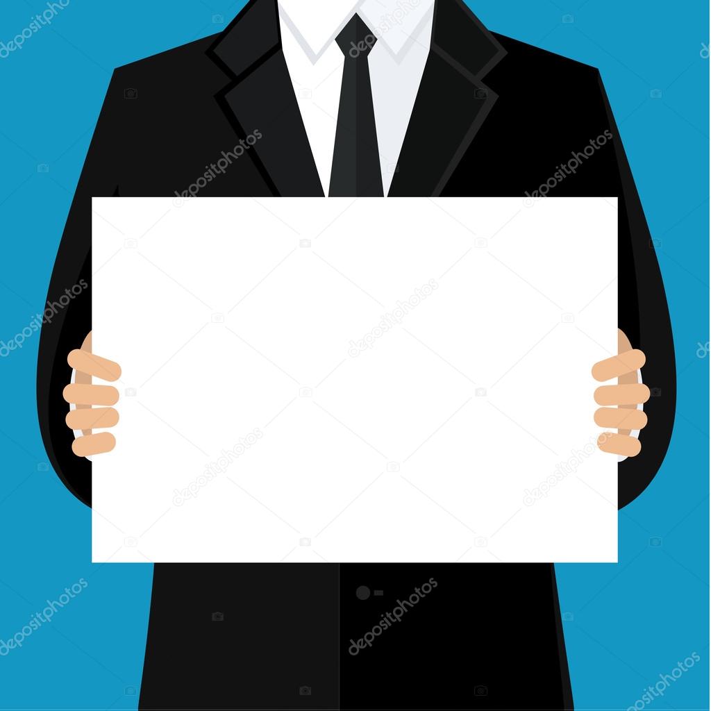 Businessman holding blank banner