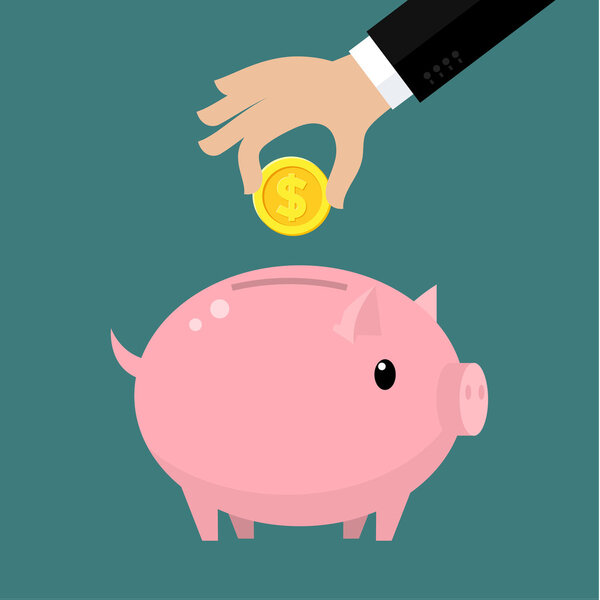 Пигги-банк и рука с монетой
