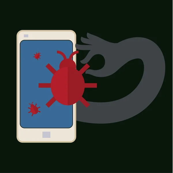 Attività di hacker su smart phone — Vettoriale Stock