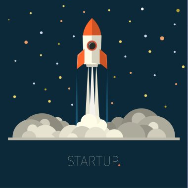 Concept of start up rocket in sky clipart