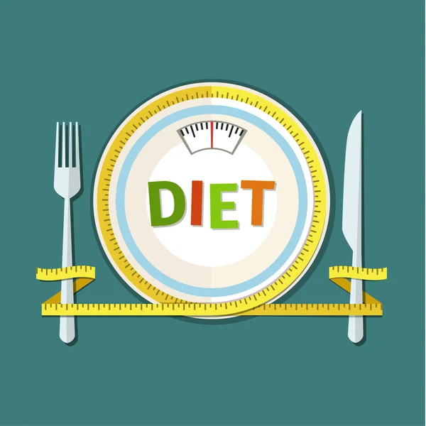 Concept for dieting. Colored flat design — Stock Illustration Concept for dieting. Colored flat design Royalty Free Stock Illustrations
