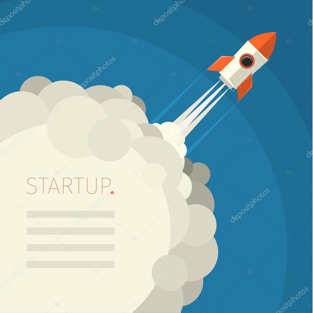 Concept of start up rocket on blue