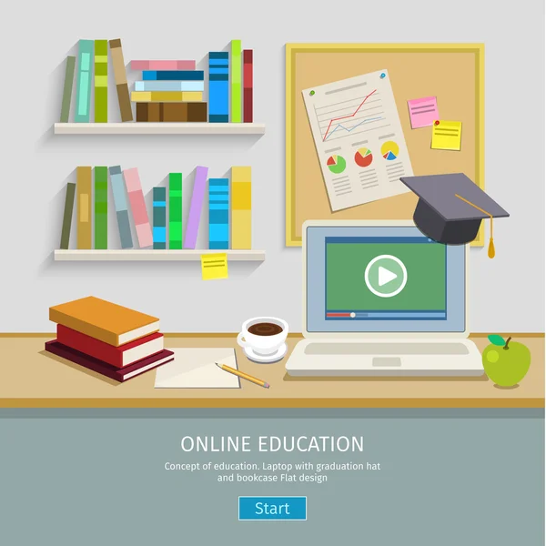 Werkplek met computer voor online onderwijs — Stockvector