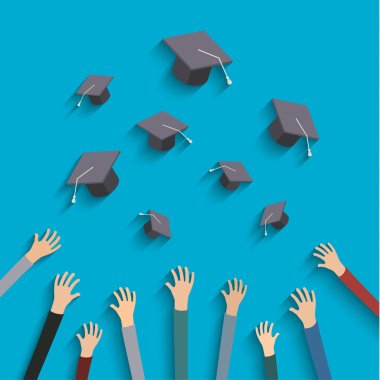 Concept of education. Graduates throwing hats clipart