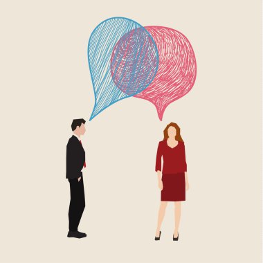 Woman and man with speech bubbles clipart