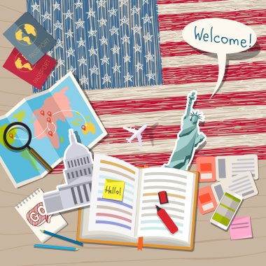 Concept of travel or studying English clipart