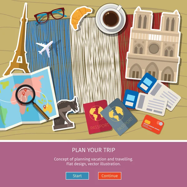 Έννοια του ταξιδιού ή γαλλική μελέτη — Διανυσματικό Αρχείο