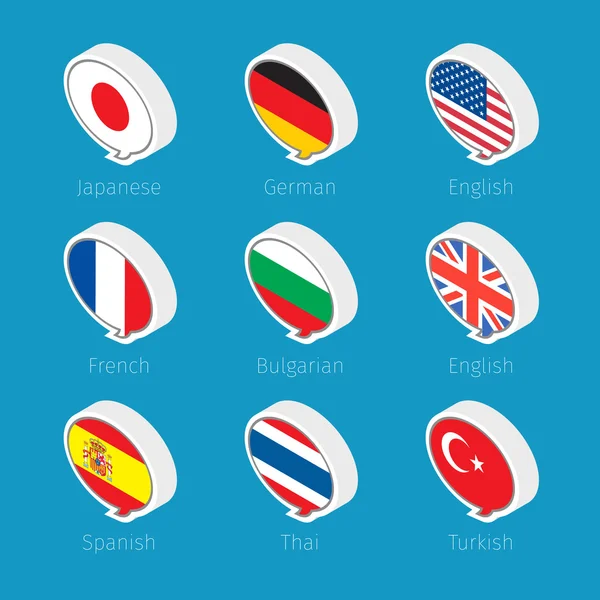 Burbujas de habla, iconos de idiomas — Vector de stock