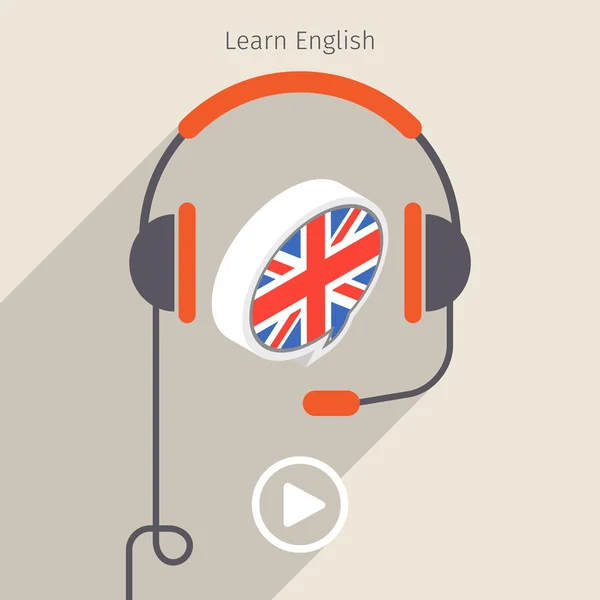 Concepto de audiolibro o estudio de idiomas — Vector de stock