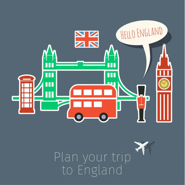 Conceito de viajar ou estudar inglês — Vetor de Stock