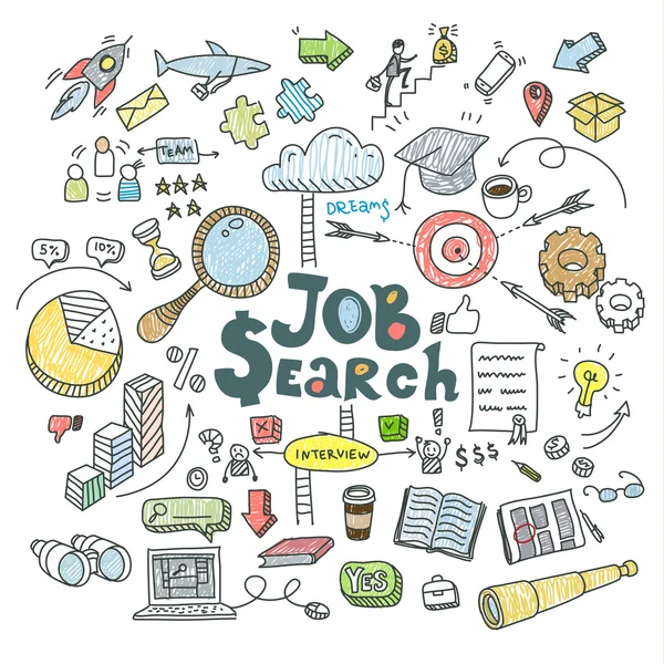 Concepto de búsqueda de empleo doodle — Vector de stock