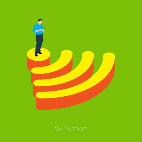 Man standing on the symbol of WiFi — Stock Vector