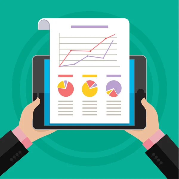 Hände mit Finanzdiagramm und Grafik — Stockvektor