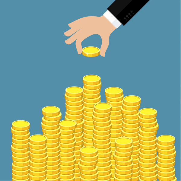 Hand put coin to money staircase