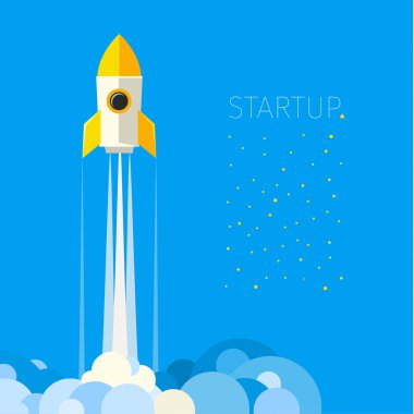 Concept of start up rocket in sky clipart