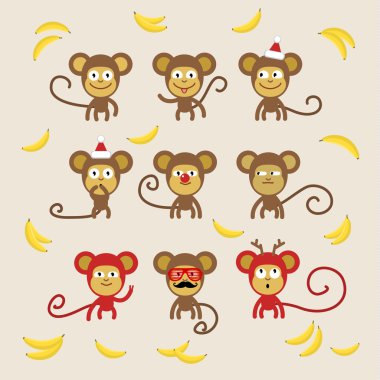 Set of cartoon monkeys. clipart