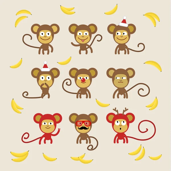 Conjunto de macacos dos desenhos animados . — Vetor de Stock