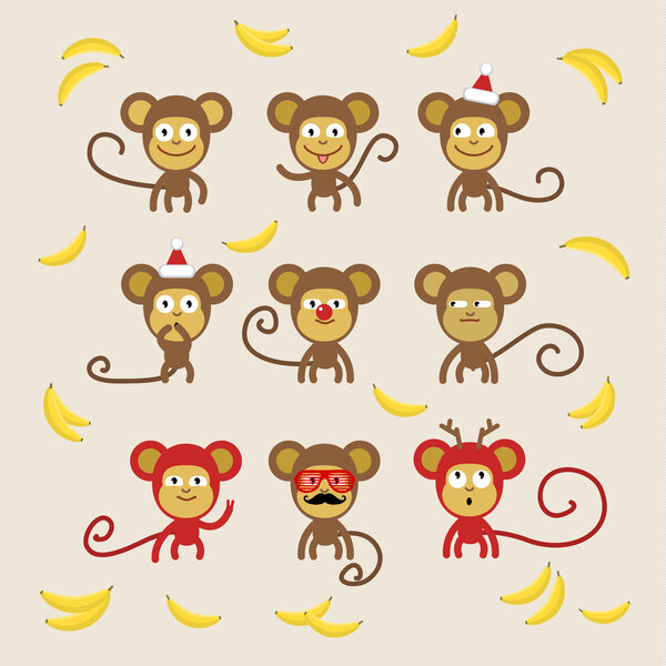 Set of cartoon monkeys.