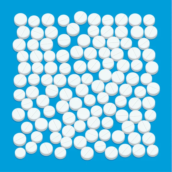 Pilules médicales blanches sur bleu — Image vectorielle