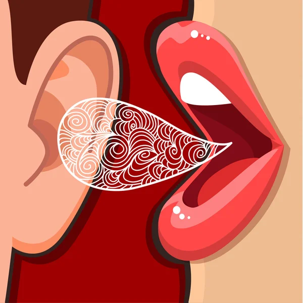 Labios femeninos hablando al oído — Vector de stock