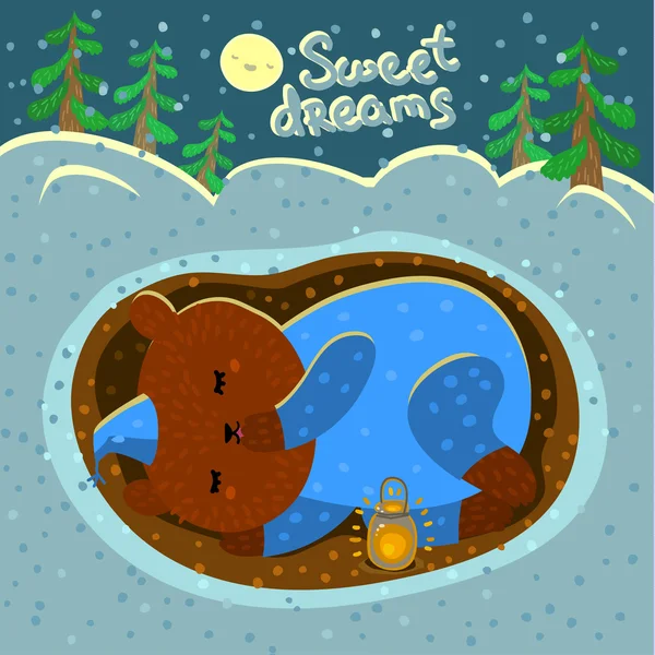 Illustration with a cute sleeping bear. — Stock Vector