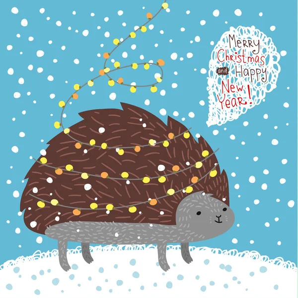 Weihnachtskarte mit süßem Igel. — Stockvektor
