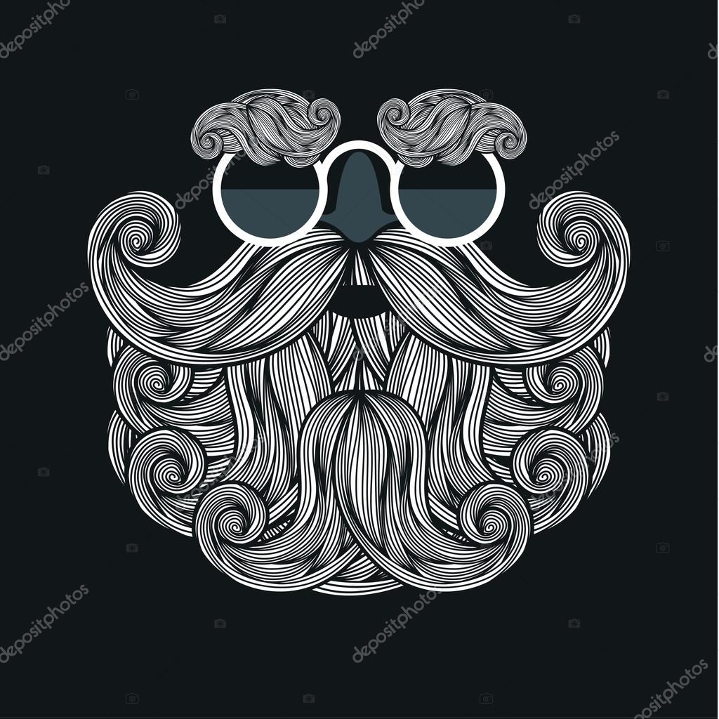 Christmas card with a beard and mustache of Santa Claus on black background. Vector illustration