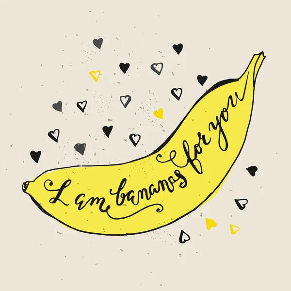 Banana e nota scritta a mano — Vettoriale Stock