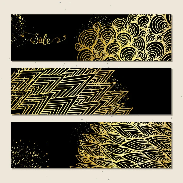 Banners with golden pattern. — Stock Vector