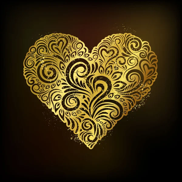 Coeur décoratif doré — Image vectorielle