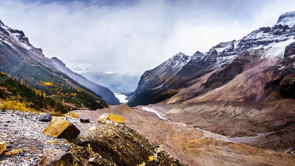 View Fairview Mountain and Lake Louise from the Plain of Six Glaciers